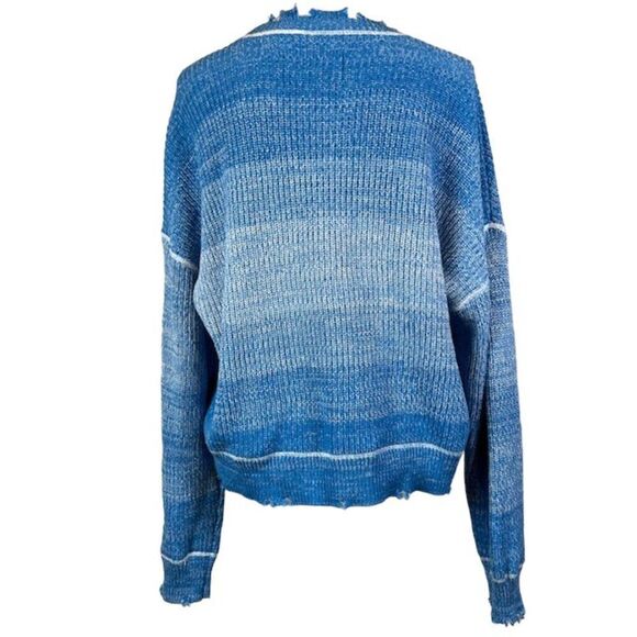 Pistola Distressed Gradient Blue Ombre Surge Stitched Sweater Cotton Size Medium - Picture 4 of 11